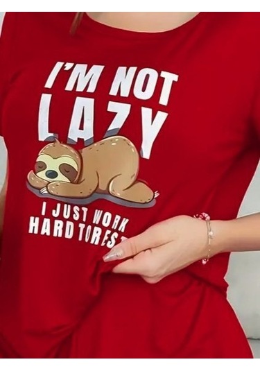 Reka Moda Kadın Kısa Kollu Bisiklet Yaka Baskılı Viskon Bluz Ve Şort Ikili Takım Kırmızı