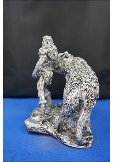 Tyr Savaş Tanrısı Heykeli - Kurtlu Try Biblo - 26 Cm Mitolojik Obje Hediyelik Dekor Gümüş