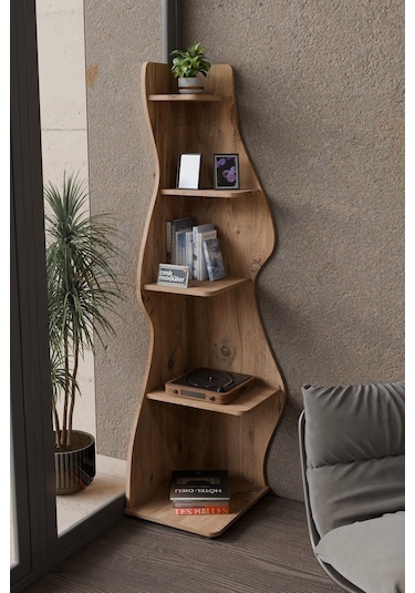 Wave 5 Raflı Dekoratif Kitaplık Dosya Rafı 180 Cm Kitaplık Çam