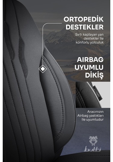Füme - Füme Buttı Talos Serisi Premium Oto Koltuk Kılıfı Ortopedik Destekli, Ön Arka Tam Set, Aırbag Uyumlu