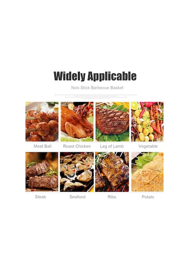 Jeemson Gümüş Demir Izgara Sepeti, Ahşap Saplı Kilitli Izgara Kafesi, Sebze-balık Et Izgarası, Barbekü Aleti, 53cm, 3-5 Kişilik Kapasite Çok Renkli