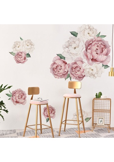 Qingmipy Şık Pembe Çiçekli Kendinden Yapışkanlı Duvar Sticker - Su Geçirmez Ve Çıkarılabilir Dekor 60x45 Cm Açık Pembe