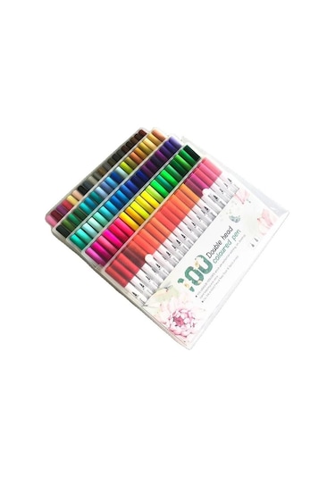 Fırça Uçlu Brush Çift Uçlu Keçeli Kalem 100lü Set