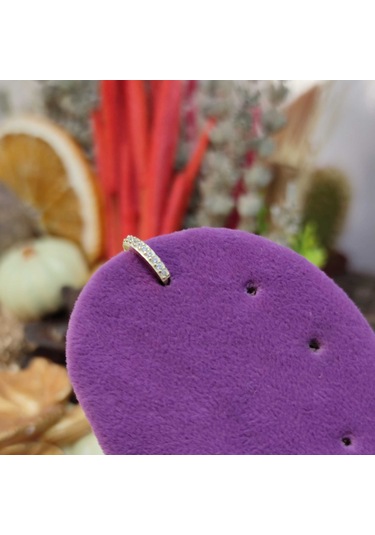 8 Mm Taşlı Halka Gümüş Küpe Tek - Altın Sarı Beyaz