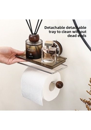 Yunboo Banyo Tuvalet Kağıdı Rafı - Delme Yok Şekerleme Montajlı, Hafif Lüks Tasarım, Çok Amaçlı Depolama, Ahşap Rengi Diğer