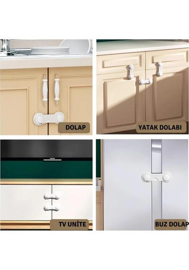 2 Adet Montajsiz Çift Kapaklı Dolap Kilidi Bebek Koruyucu Ve Kilit Bebek Güvenlik Kiti Çok Renkli
