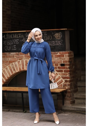 Fırfır Detaylı Tesettür İndigo Takım I Ndigo