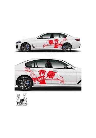 120X50cm-Samuray Kız Yan Kapı Oto Sticker, Samurai Girl