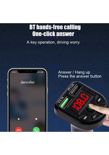 Samdoo Araç Bluetooth V5.0 Mp3 Çalar Fm Transmitter, Kart Okuyucu,免提 Alıcı, 1000ma Çıkış Gerilimi