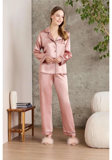 Pierre Cardin Saten Biyeli Pijama Takımı 1200 Brandy Bronz
