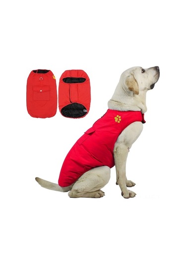 Kışlık Çift Taraflı Köpek Montu - Isı Sağlar, Su Geçirmez, Reflektörlü Büyük Irklar İçin - Stokta Wholesale - Kırmızı Xs 1-2 Kg Diğer Diğer