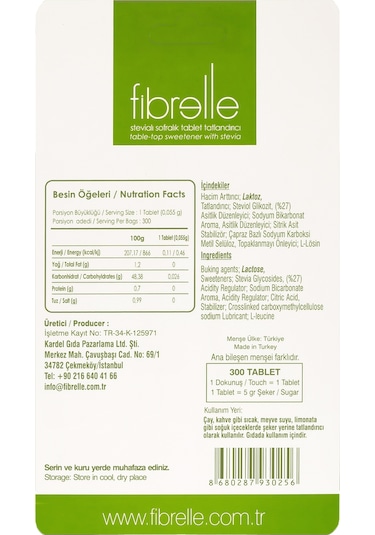 Fibrelle Stevialı Tablet Tatlandırıcı 300'lük Kutu