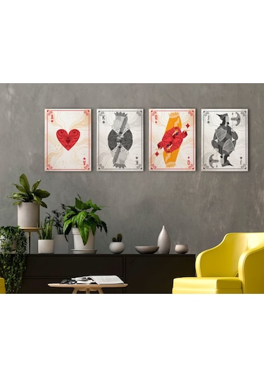 Bk Home İskambil Tasarımlı 4'lü Kanvas Tablo 30x50cm-5