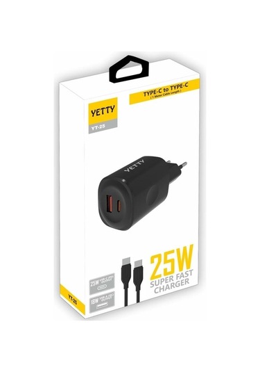 Yetty YT-25 25 W 3.0 Type-C To Type-C Hızlı Şarj Cihazı Siyah 1 M