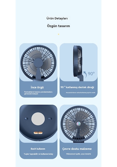 Usb Çok Fonksiyonlu Katlanır Sirkülasyon Fanımavisi Mavi