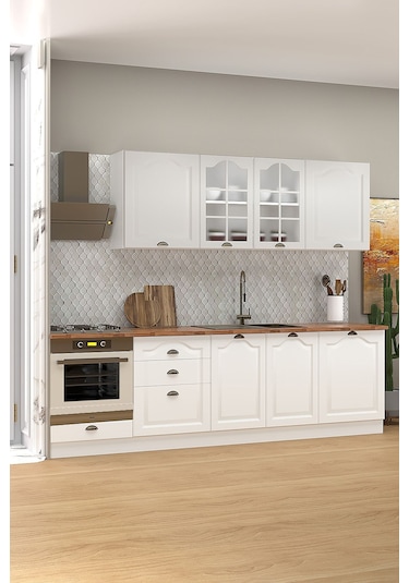 270 Cm Greena White Tezgahlı %100 Mdf Hazır Mutfak Dolabı Beyaz