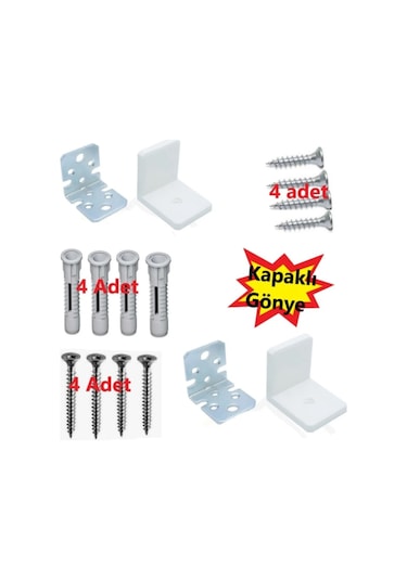 Mobilya Dolap Duvar Montaj Beyaz Askı Elemanı - Dekoratif L Demir Gönye Köşebent - Köşe Bağlantı Aparatı 2 Adet