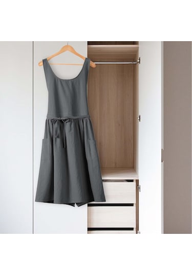 Homyl Pamuklu Mutfak Önlüğü Şef Makinede Yıkanabilir Kolsuz Gri