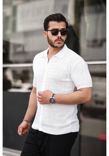 Tex Republic Erkek Beyaz Örme Kumaş Gömlek Beyaz