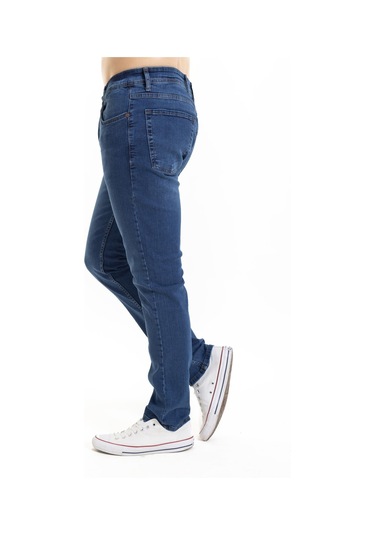 Yeni Sezon Erkek Dört Mevsimlik Likralı Regular Tam Kalıp Düz Paça Fermuarlı Yüksek Kaliteli Kot Pantolon 720-Mavi