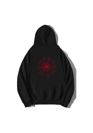 Brz Collection Unisex Oversize Spider Hoodie-siyah Siyah