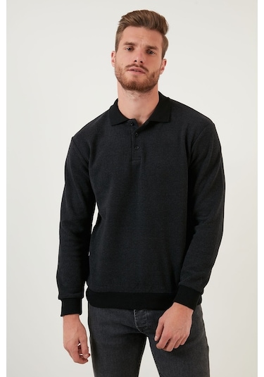 Buratti Pamuklu Regular Fit Düğmeli Polo Yaka Erkek Kazak 456211 Antrasit