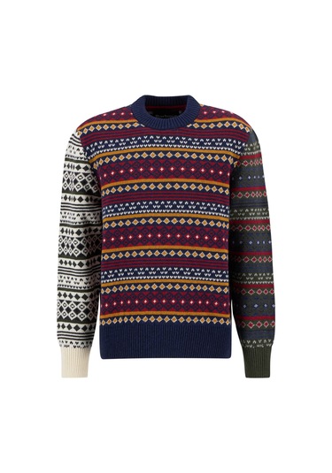 Barbour Patchwork Fair Isle Crew Neck Kazak Ny31 Navy Mix Ny31 Navy Mix