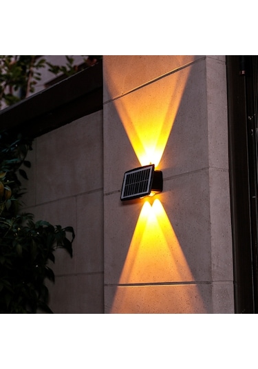 Cbtx Bahçe Aydınlatma 4led Solar Duvar Lambası Dış Mekan Suya Dayanıklı Yukarı Ve Aşağı Çift Başlı Spot Sarı Işık