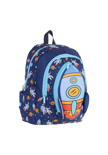 Kaukko Kids Üç Gözlü Erkek Çocuk Okul Sırt Çantası Roket Detaylı - L5260 Lacivert