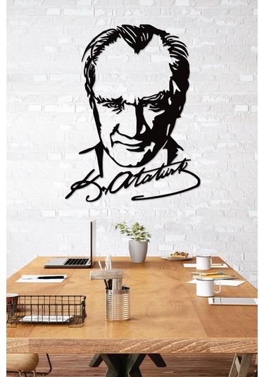 Gowpenart Atatürk İmzalı Portre Siyah Metal Duvar Tablosu