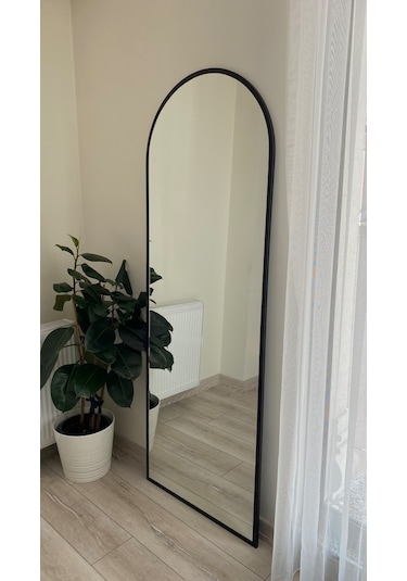 Ersan Dizayn Metal Çerçeve Siyah Oval Boy Aynası (Ayak Yoktur) Siyah