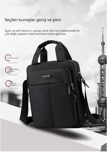 Omuz Çantası Erkek Moda Dokulu Çapraz Çanta-siyah Siyah