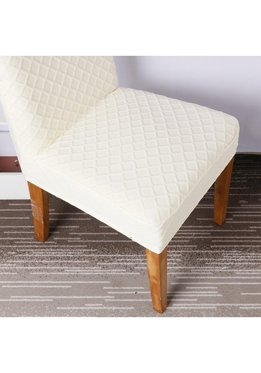 Geekyou Beyaz Tekli Koltuk Kılıfı - Genişletilebilir Elastik Kumaş, Damalı Desenli, Omuzlu Yedekli, Ev Salonu Restoran Uyumlu Beyaz