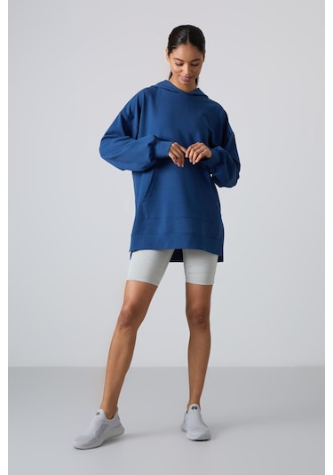 Tommy Life Parlament Balon Kol Yazı Nakışlı Kadın Oversize Tunik Sweatshirt - 97163 Parlament Mavisi