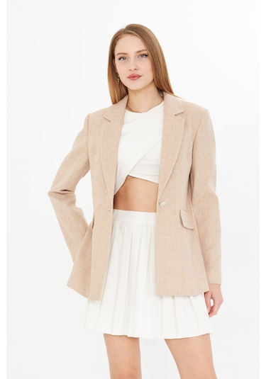 Simli Blazer Ceket Bej