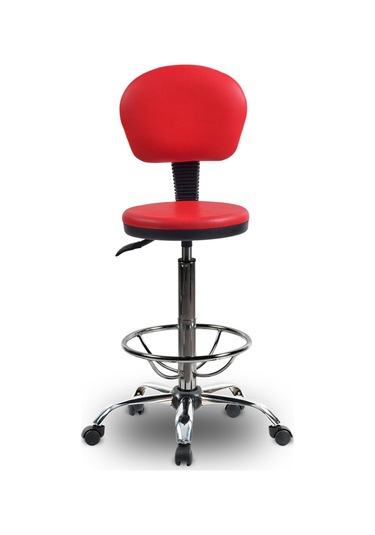 Ofiscombin Döner Tekerli Metal Ayak Arkalıklı Yüksek Bar Tabure Sandalyesi Kirmizi Deri 00047499851