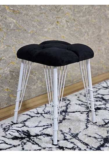 Kare Beyaz Boyalı Telli Ayaklı Tabure - Oturak - Bar Taburesi - A Çok Renkli