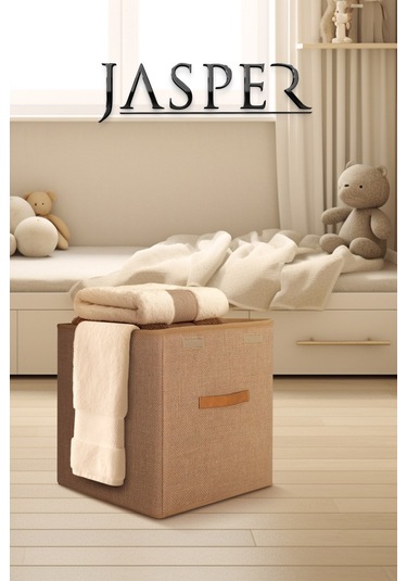 Jasper Krem Çocuk Odası Oyuncak & Eşya Düzenleyici Katlanabilir Kulplu Kutu Hurç Krem - Gold