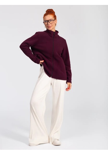 Domtrik Fermuarlı Sıcak Fleece Sweatshirt 300911856 Şarap Rengi