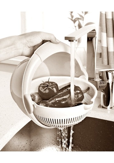 Antrasit Gri Dönerli Çiftli Süzgeç Makarna Süzgeci