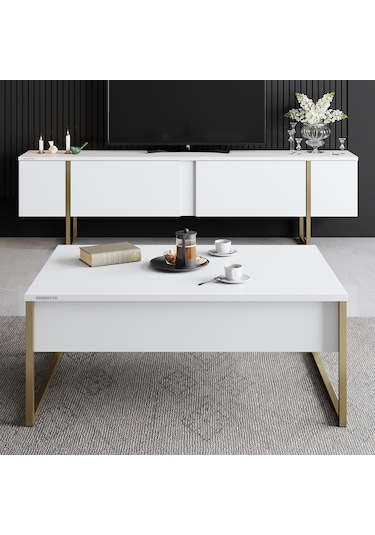 Luxe Gold Demir Ayaklı Beyaz Orta Sehpa Beyaz - Altın