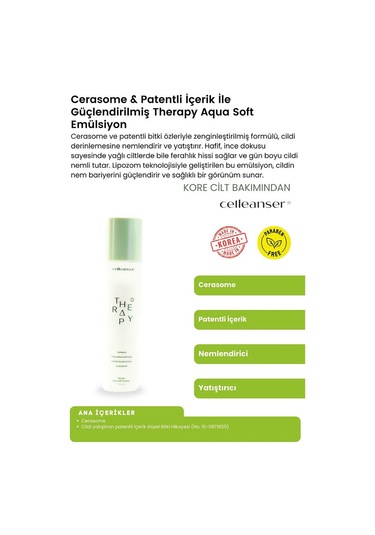 Cerasome Ve Patentli İçerik İçeren Nemlendirici Ve Yatıştırıcı Therapy Aqua Soft Emülsiyon