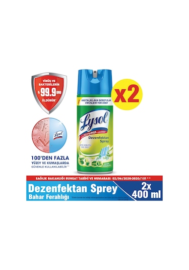 Lysol Dezenfektan Sprey Bahar Ferahlığı 2 x 400 ML