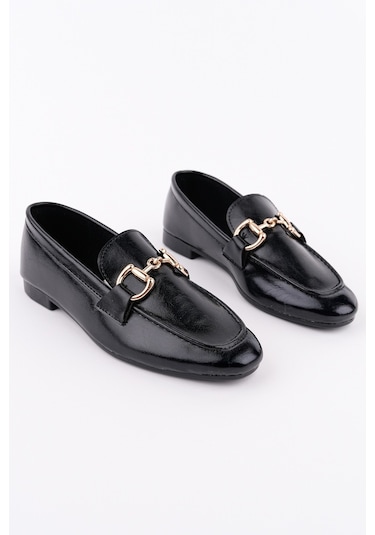 Muggo Stride Metal Tokalı Kadın Günlük Loafer Ayakkabı Siyah