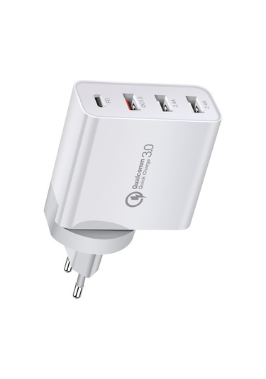 Yunboo 48w 4 Port Çoklu Şarj Aleti - 30w Pd Usb-c Ve Quick Charge 3.0 - 100-240v - Abd+ab+eu+av Dönüştürücü - Beyaz