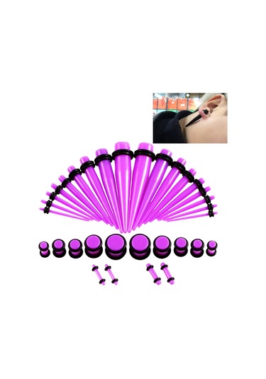 Sones 36 Adet Unisex Akrilik Kulak Genişletme Kulak Genişletici 14g-00g Aksesuar Seti Mor