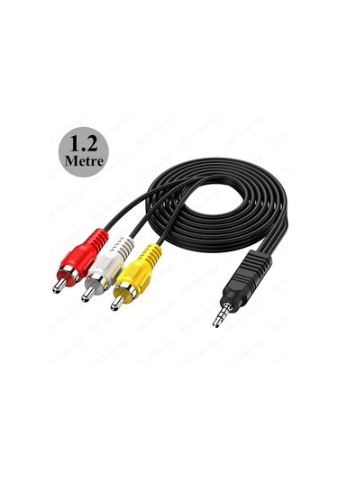 3.5mm Erkek To 3 Rca Erkek Ses Video Av Kablosu - 1,2 Metre