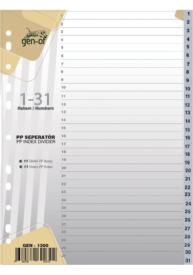 Gen-Of Ayraç Seperatör 1-31 Rakamlı (GEN-1300)