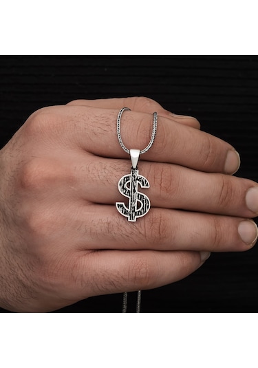 Yüzük Sanatı Dolar Simgesi Gümüş Erkek Kolye