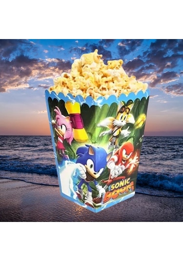 Mısır Pop Corn Kutusu Sonic Temalı 8 Li 8x11,5 Cm Parti Malzemesi